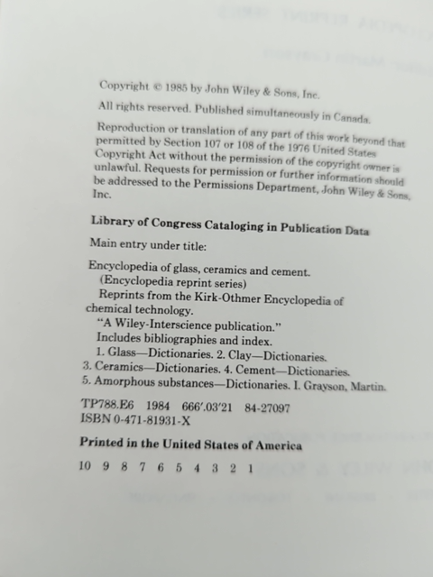 Encyclopedia Of Glass, Ceramics, And Cement by Martin Grayson, Glass by Martin Grayson