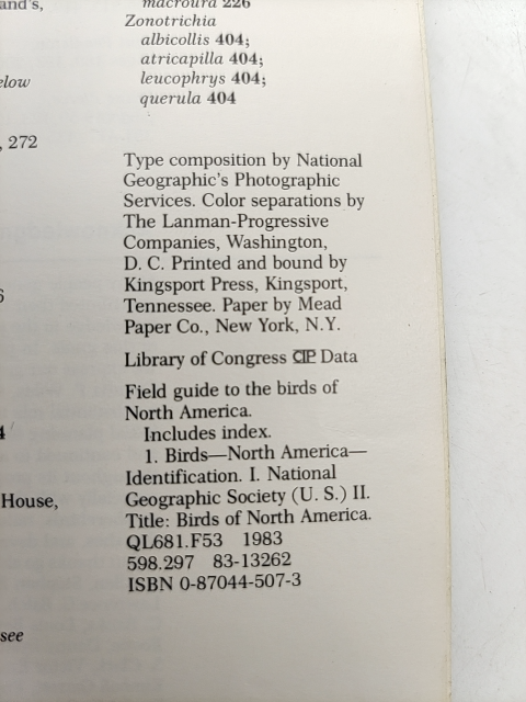 Field Guide To The Birds Of North America by National Geographic Society by National Geographic Society