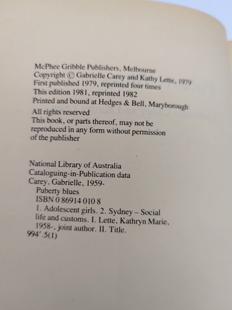 Puberty Blues by Kathy and Gabrielle Carey Lette (Paperback, 1982) by Kathy And Gabrielle Carey Lette
