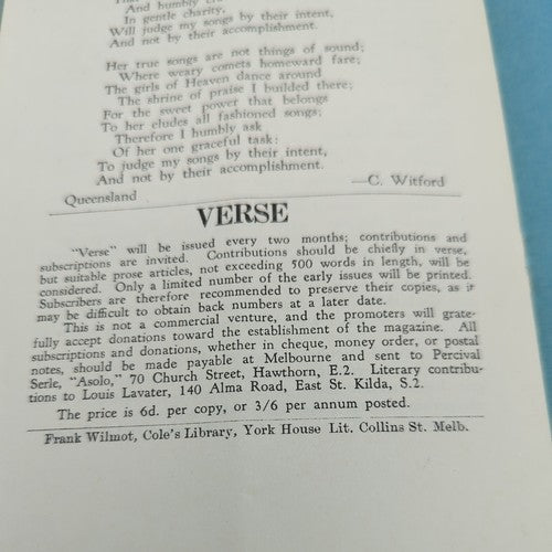 Verse - Issues 1929-1933 Nos. 1-24 Complete Rare & Scare Melbourne Australiana by Percival Serle