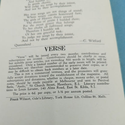 Verse - Issues 1929-1933 Nos. 1-24 Complete Rare & Scare Melbourne Australiana by Percival Serle