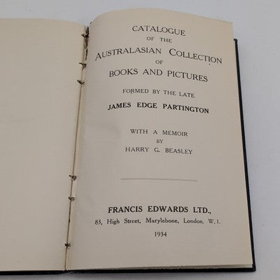 Catalogue of James Edge Partington Australasian Collection of Books, Photos 1934 by Francis Edwards Ltd