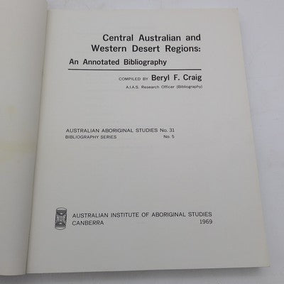 Aboriginal Studies: Central Australian & Western Desert Regions Beryl Craig 1969 by Beryl F Craig
