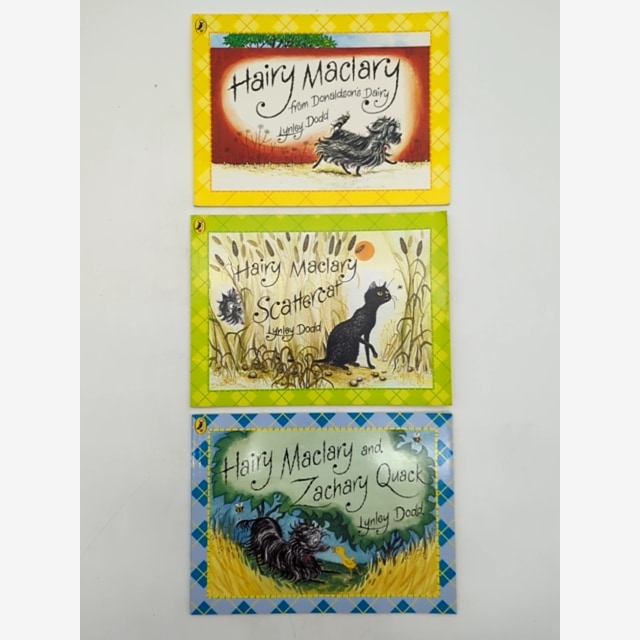 3x Lynley Dodd Paperback Bundle Hariy Maclary from Donaldson's Dairy Scattercat by Lynley Dodd book cover