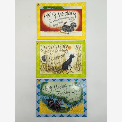 3x Lynley Dodd Paperback Bundle Hariy Maclary from Donaldson's Dairy Scattercat by Lynley Dodd book cover