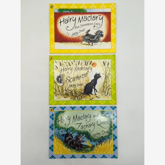 3x Lynley Dodd Paperback Bundle Hariy Maclary from Donaldson's Dairy Scattercat by Lynley Dodd book cover