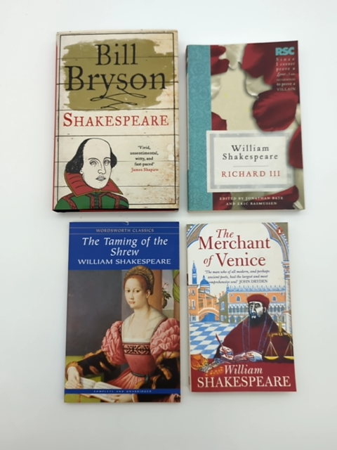4x Shakespeare Books, Bill Bryson, Richard III, Taming Shrew, Merchant Venice by William Shakespeare