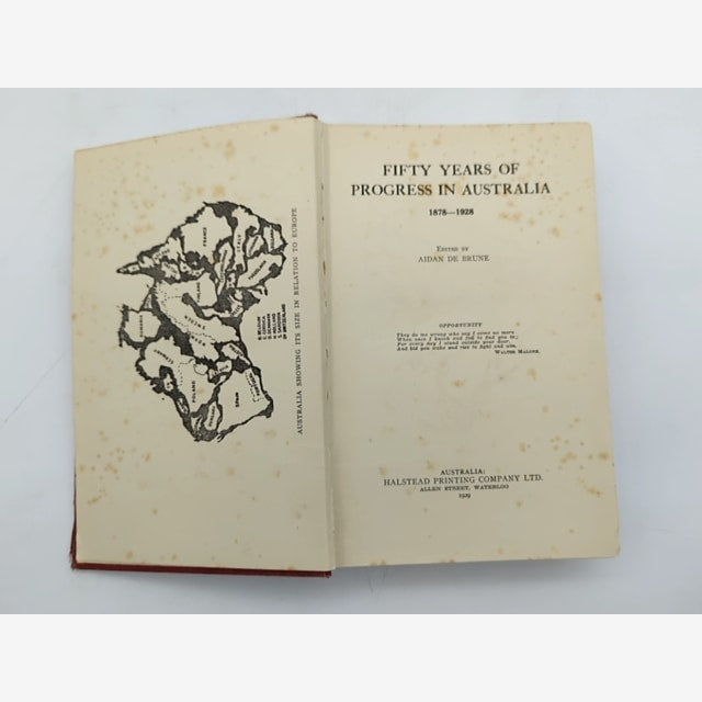 50 years of progress in Australia 1878 to 1928, Aiden De Brune, Hardcover 1929 by Aiden De Brune book cover