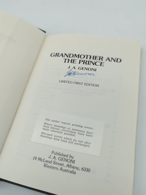 Grandmother and the Prince by J A Genoni (Hardcover) 1st Ed Signed WA History by J A Genoni
