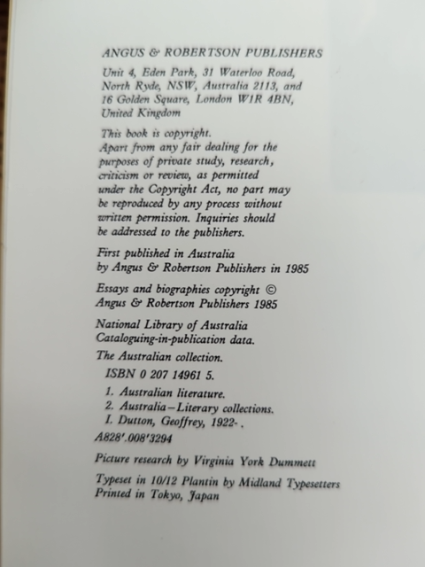 The Australian Collection Australia's Greatest Books by Geoffrey Dutton by Geoffrey Dutton