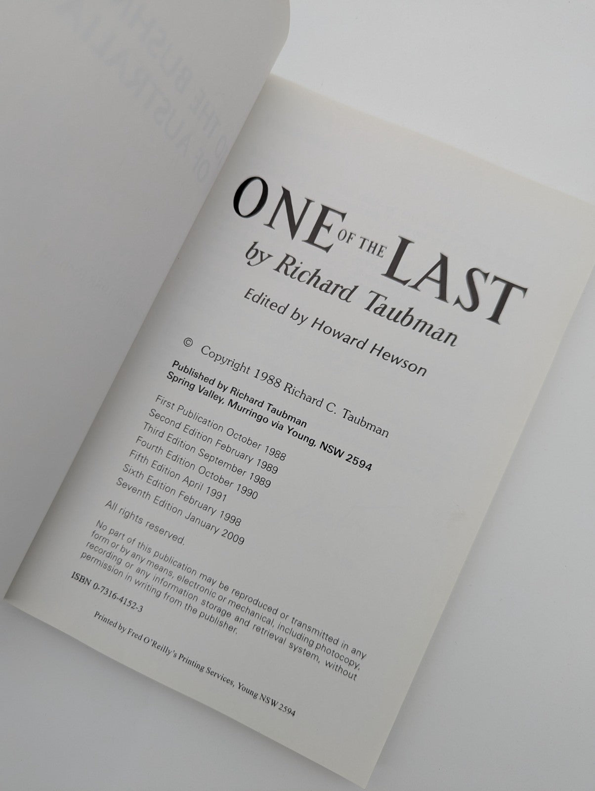 One Of The Last by Howard Hewson & Richard Taubman (Paperback, 2009) by "Howard Hewson Richard Taubman"