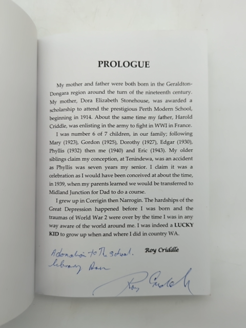 Lucky Kid: memoir of Corrigin and Narrogin [Roy Criddle] WA History, SIGNED by Roy Criddle