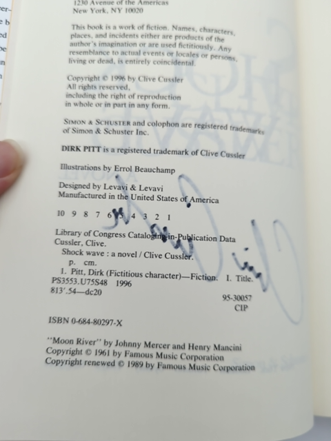 Shock Wave (dirk Pitt Adventures) by Clive Cussler, Adventure Signed by Clive Cussler