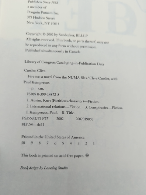 Fire Ice (the Numa Files) by Clive Cussler & Paul Kemprecos, Adventure Signed by Paul Kemprecos, Clive Cussler