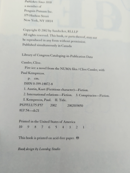 Fire Ice (the Numa Files) by Clive Cussler & Paul Kemprecos, Adventure Signed by Paul Kemprecos, Clive Cussler