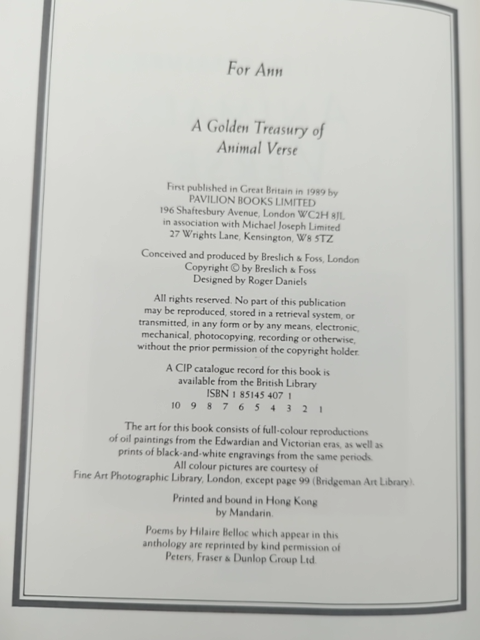 Golden Treasury Of Animal Verse Mark Daniel 1989 Poetry Rare by Mark Daniel