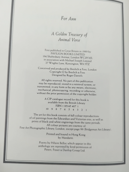 Golden Treasury Of Animal Verse Mark Daniel 1989 Poetry Rare by Mark Daniel