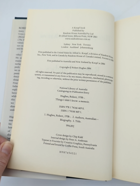 Things Didn't Know Memoir by Robert Hughes, Autobiography by Robert Hughes
