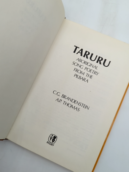 Taruru by Thomas & Brandenstein Hardcover 1974 Aboriginal Njangumarda Dreamtime by A P Thomas C G Brandenstein