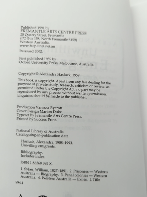 Unwilling Emigrants: Letters Of Convict's Wife by Alexandra Hasluck by Alexandra Hasluck