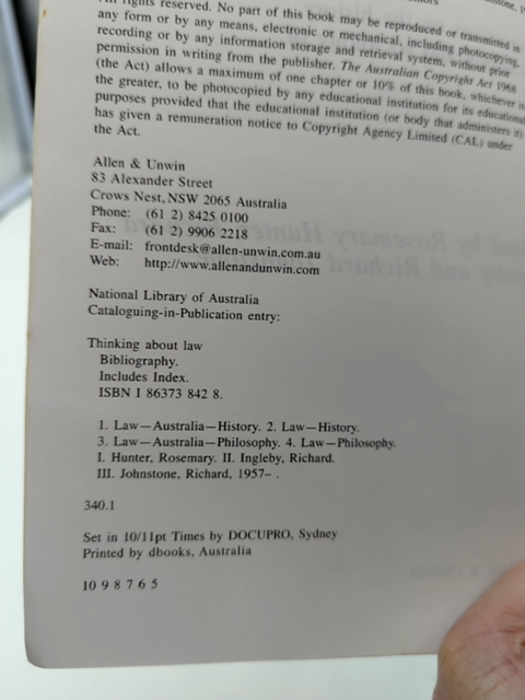 Thinking About Law: Perspectives On The History, Philosophy And Sociology Of Law by Richard Ingleby, Richard Johnstone, Rosemary Hunter