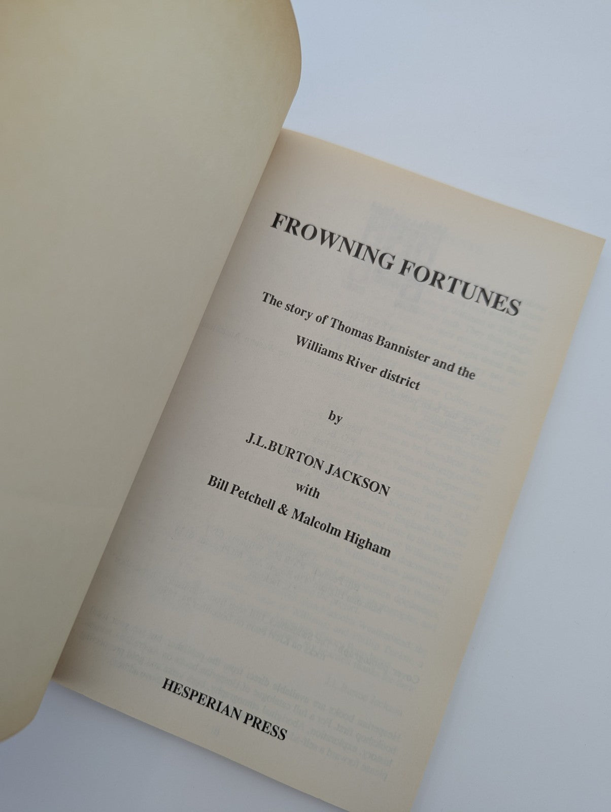 Frowning Fortunes: The story of Thomas Bannister and the Williams River District by J L Burton Jackson