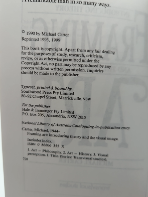 Framing Art: Introducing Theory And The Visual Image, Michael Carter, Art Theory by Michael Carter