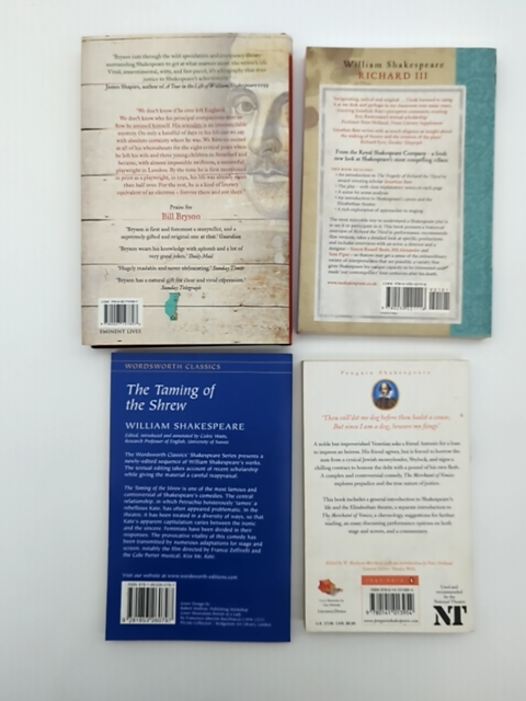 4x Shakespeare Books, Bill Bryson, Richard III, Taming Shrew, Merchant Venice by William Shakespeare