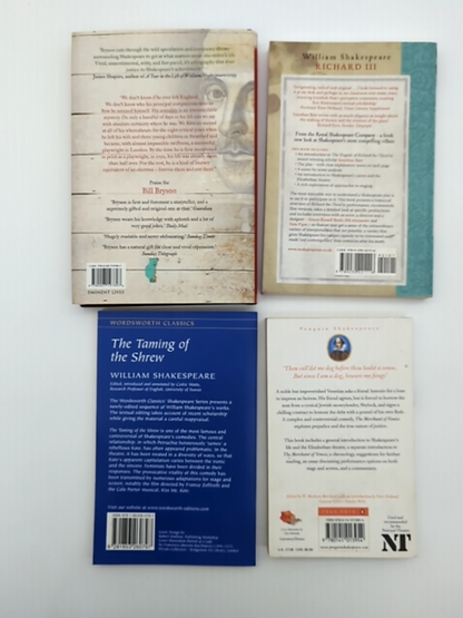 4x Shakespeare Books, Bill Bryson, Richard III, Taming Shrew, Merchant Venice by William Shakespeare
