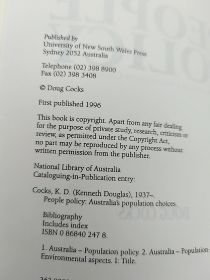 People Policy: Australia's Population Choices by Doug Cocks, Australian History by Doug Cocks