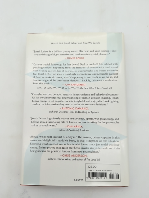 How We Decide by Jonah Lehrer (Hardcover, 2009) 1st Edition Decision Making by Jonah Lehrer