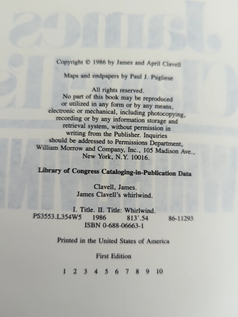 Whirlwind James Clavell 1986 First Edition 1st Impression Hardcover, Dust Jacket by James Clavell