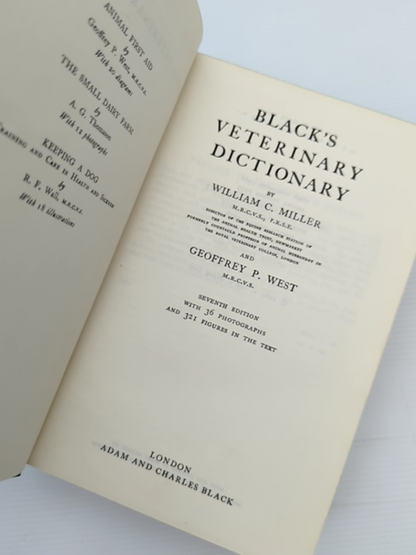 Black's Veterinary Dictionary 1964, Vintage 7th Edition by William C Miller And Geoffrey P West