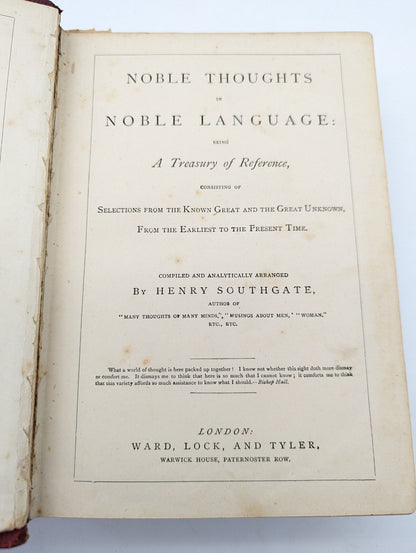 Noble Thoughts In Noble Language by Henry Southgate (Hardcover, 1871) 1st Ed by Henry Southgate