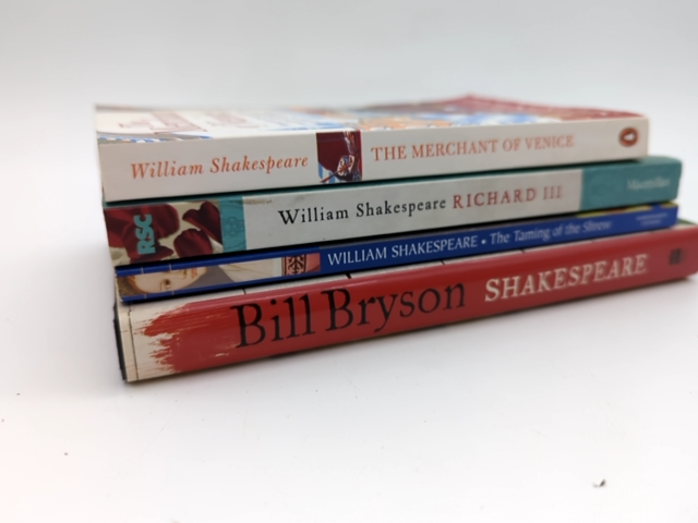 4x Shakespeare Books, Bill Bryson, Richard III, Taming Shrew, Merchant Venice by William Shakespeare