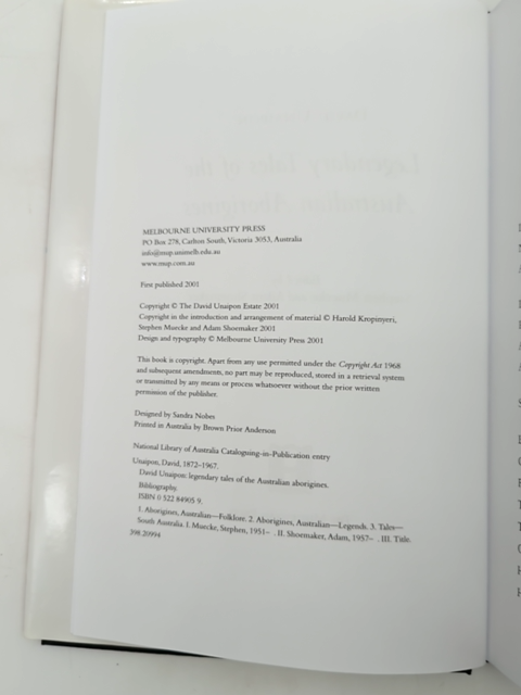 Legendary Tales Of The Australian Aborigines by David Unaipon by David Unaipon