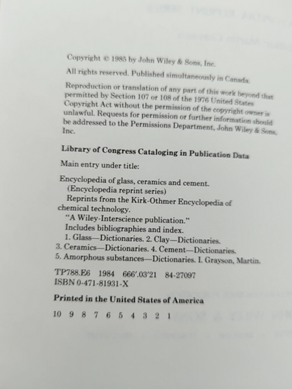 Encyclopedia Of Glass, Ceramics, And Cement by Martin Grayson, Glass by Martin Grayson