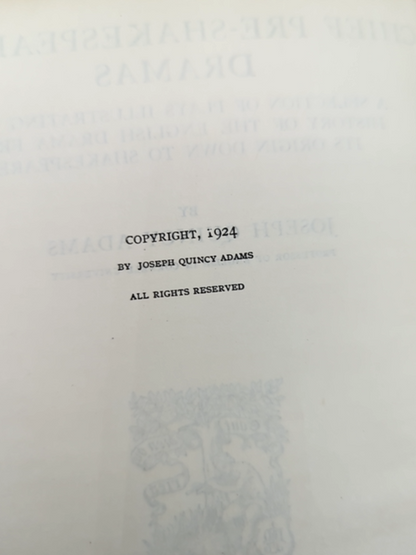 Chief Pre-shakespearean Dramas by Joseph Quincy Adams (Hardcover, 1924) by Joseph Quincy Adams