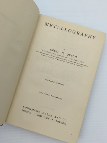 Metallography by Cecil H Desch (Hardcover, 1944) Vintage Engineering Book by Cecil H Desch