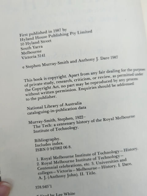 The Tech Centenary History Of The Royal Melbourne Institute Of Technology, Anth by Stephen Murray-Smith, Anthony J. Dare