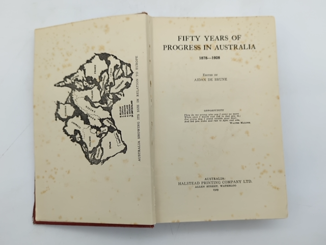 50 years of progress in Australia 1878 to 1928, Aiden De Brune, Hardcover 1929 by Aiden De Brune