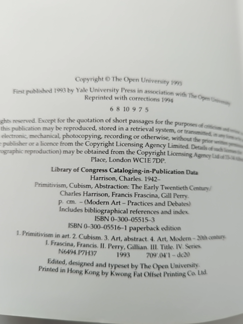 Primitivism, Cubism, Abstraction by Gill Perry & Francis Frascina, Modern Art by Charles Harrison, Gill Perry, Francis Frascina