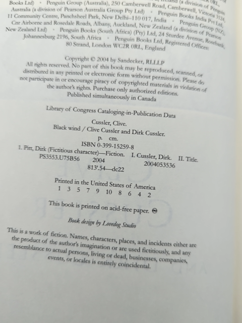 Black Wind, Clive Cussler & Dirk Cussler, Adventure Signed by Dirk Cussler, Clive Cussler