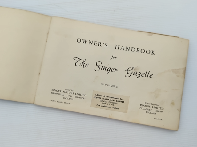 The Singer Gazelle Owner's Handbook by Rootes Australia (Paperback, 1956) by Rootes Australia