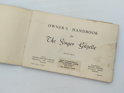 The Singer Gazelle Owner's Handbook by Rootes Australia (Paperback, 1956) by Rootes Australia