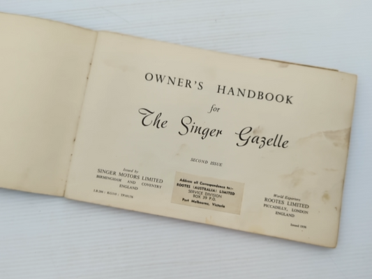 The Singer Gazelle Owner's Handbook by Rootes Australia (Paperback, 1956) by Rootes Australia