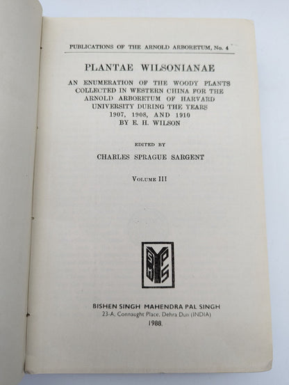 Plantar Wilsonianae by Charles Sprague Sargent (Hardcover) 3 Vols Plant Hunters by Charles Sprague Sargent"