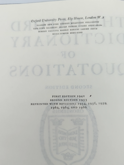 The Oxford Dictionary Of Quotations (Hardcover, 1966) Reference by Various