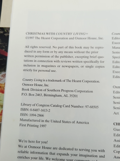 Christmas With Country Living 1997 by Oxmoor House, Christmas by Not Available