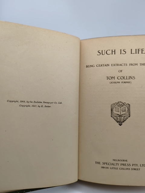 Such Is Life by Tom Collins (Hardcover, 1917) Early Australian Literature by Tom Collins
